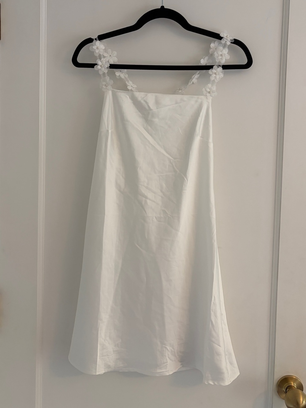 Beginning Boutique White Floral-Strap Satin Slip Dress